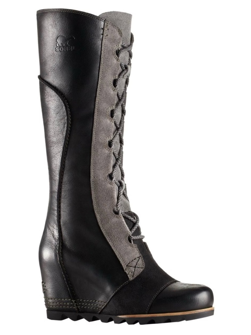 Rare SOREL Women's “Cate The Great” Black and Gray Lace-Up Wedge Boot